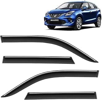 KINGSWAY Accessories Chrome Lining Door Visor Only Compatible with Maruti Suzuki Baleno (Year 2019 to 2022), Premium Chromeline Unbreakable Car Rain Guard Side Rear Wind Deflectors, Pack of 4