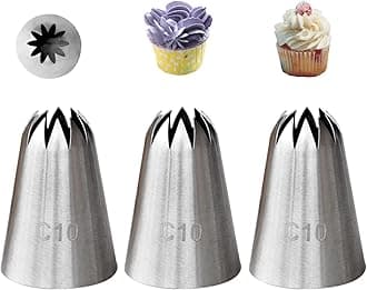 Large Closed Star Piping Tip C10,Cake Decorating Tip for Churros,Meringue,Shells,Stars,Rosettes,Flower,3 Pcs