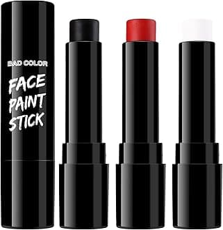 3PCS Face Paint Kit Sticks, Black White Red Eye Black Sticks Face Body Paint Makeup for Clown Sports Professional Halloween SFX Makeup Cosplay Joker Zombie Vampire Costume Parties