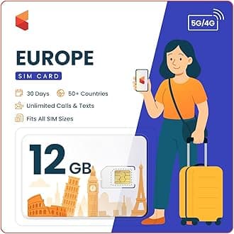 SimCorner Europe & UK Travel Sim Card | Internet Data | Unlimited Calls and SMS (12GB Internet Data)