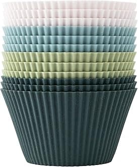 The Silicone Kitchen Reusable JUMBO Silicone Baking Cup, Non-Toxic, BPA Free, Dishwasher Safe, Jumbo, 12 Pack, White Blue Green