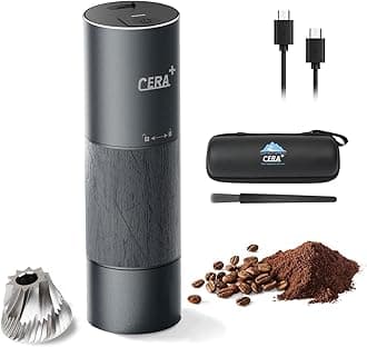 CERA+ Portable Coffee Bean Grinder,Electric Coffee Grinder,Coffee Grinder with 90 Precise Grind Setting,Auto‑Stop & One-Button,Burr Coffee Bean for Espresso,Pour-Over, French Press Moka, with Bag