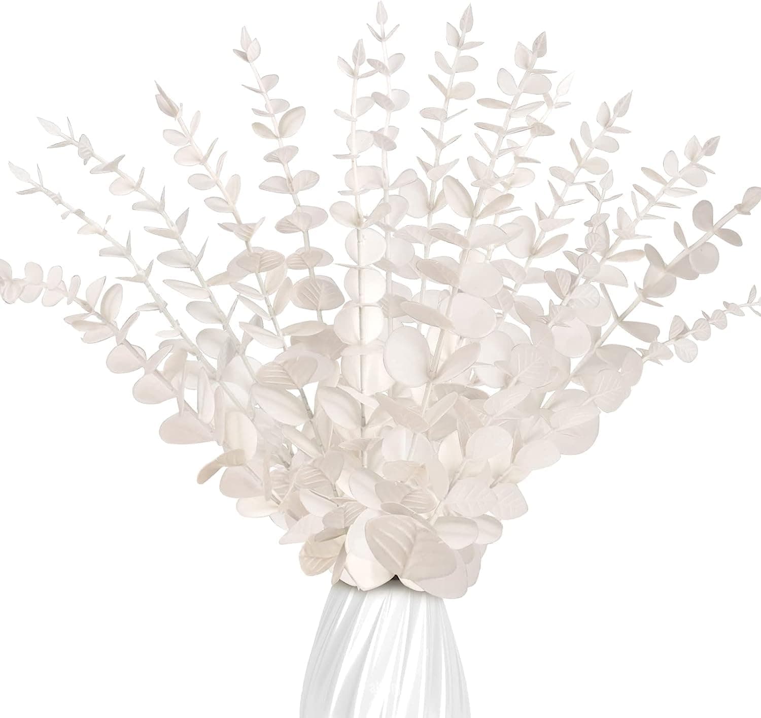 Homarket 30Pcs Artificial Eucalyptus Stems Pure White, Artificial Eucalyptus Branches Leaves, Faux Greenery Eucalyptus Stems Plant for Wedding Home Bouquet Centerpiece Office Decor
