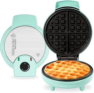 7” Belgian Waffle Maker with Non-Stick Coating, Mint/Stainless Steel - Delicious Waffles in Minutes for Everyday Meals
