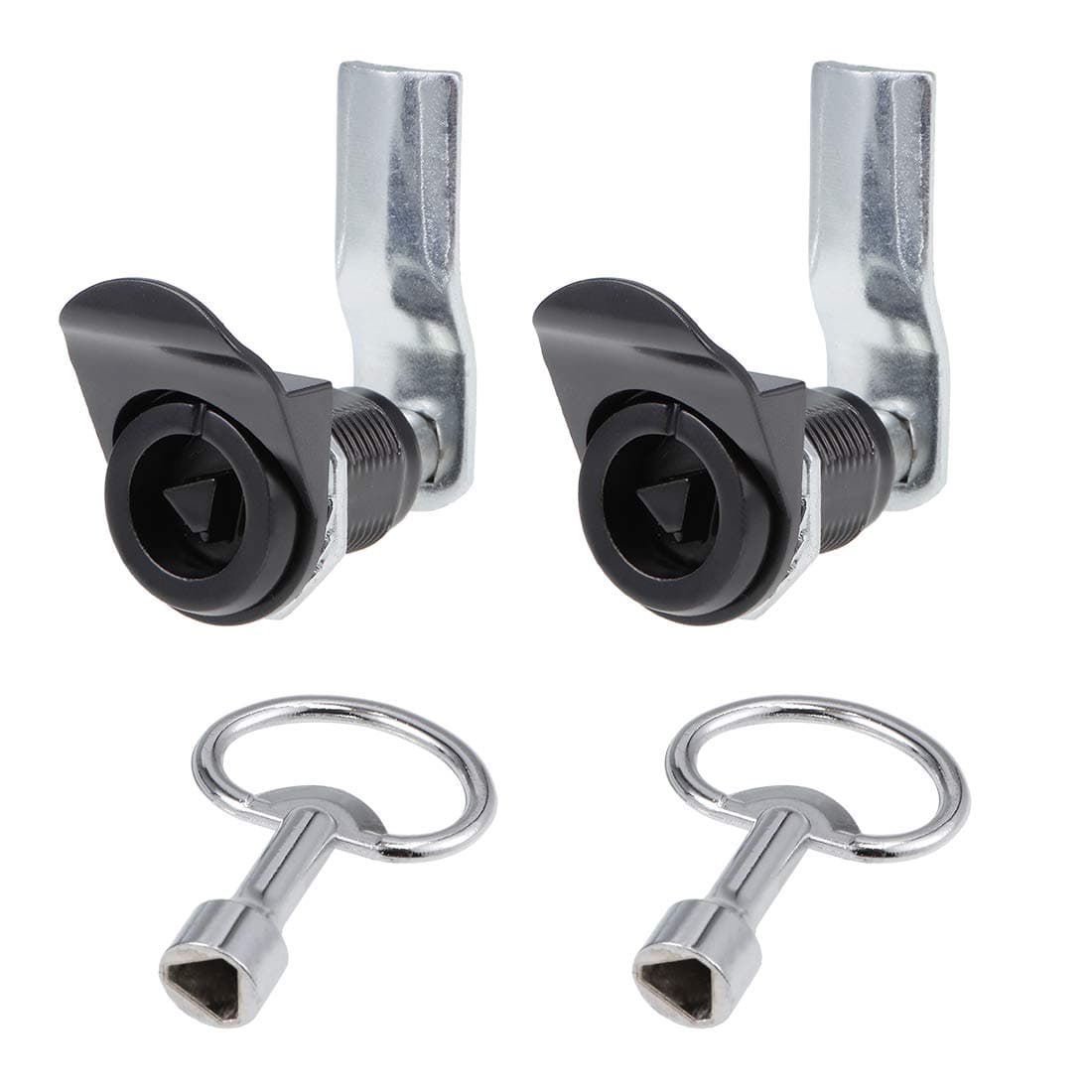 sourcing map Triangle Cam Lock 1-1/4" Cylinder Length Fits Up to 3/4" Thick Panel Black 2Pcs