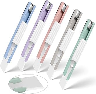 5 Pcs Utility Knife Box Cutters, Ceramic Blades, Retractable box Opener, Sharp and safety DIY Knife for Christmas, home use and office（5 Colors）