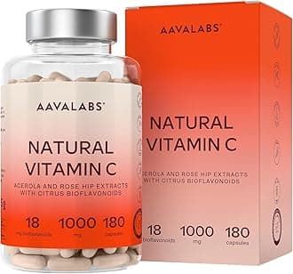 Natural Vitamin C High Strength - 180 Capsules - 100% Vegan Acerola Fruit Extract - with Natural Citrus Flavonoids, Rosehip, Camu Camu - Supports Nervous System, Immune Function - 3 Months Supply