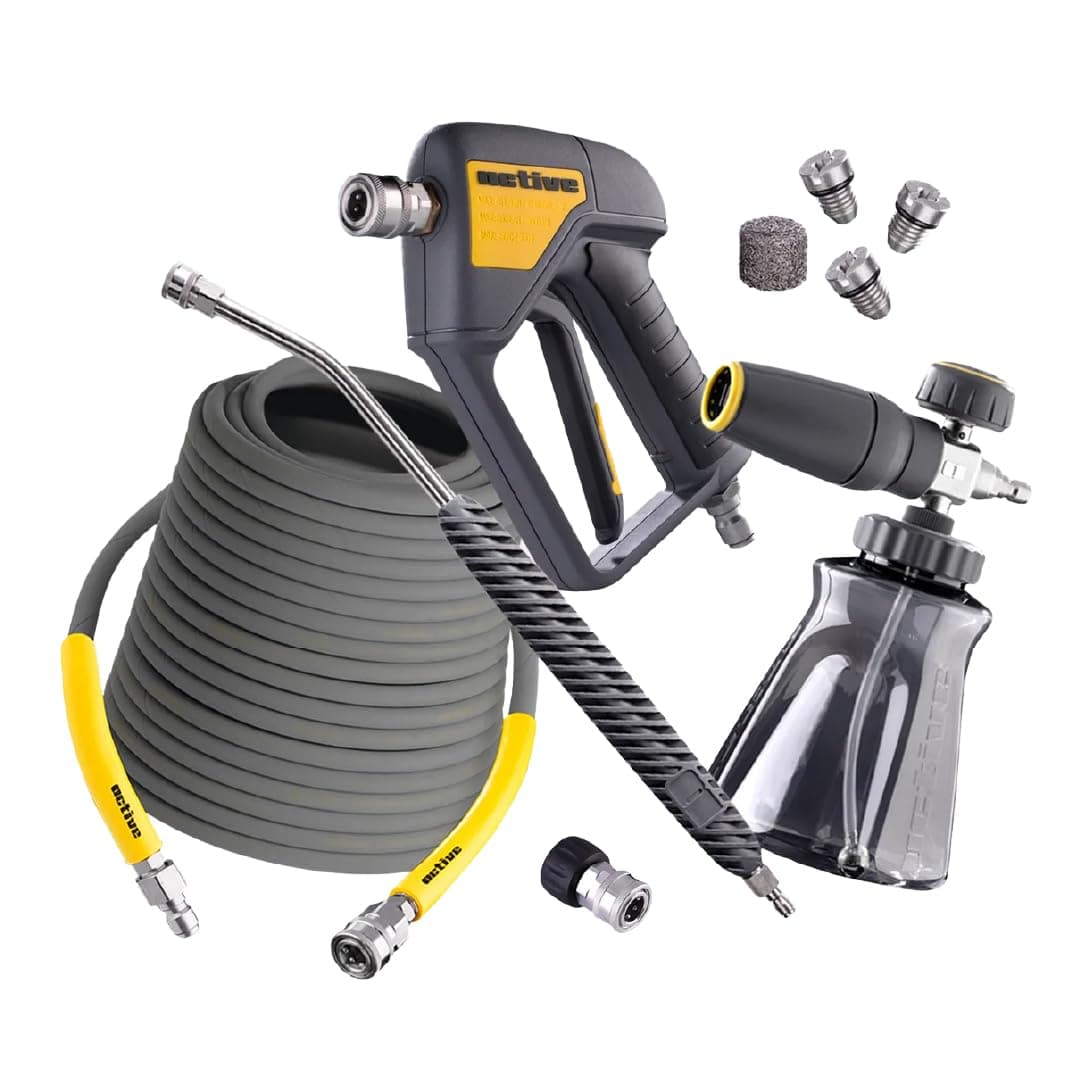 Active Pressure Washer Accessory Bundle, Adaptable for All Electric & Gas Pressure washers w/ M22-14mm Connections. Swivel Gun, Foam Cannon, Lance & 50’ Hose for DIY car wash & Professional Detailing