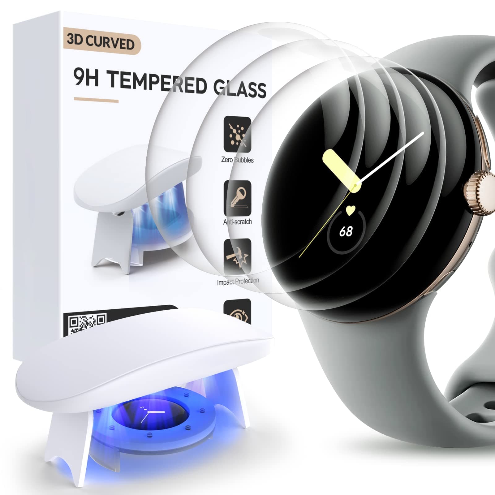 3-Pack for Google Pixel Watch 2/ Pixel Watch Screen Protector, 9H Tempered Glass Waterproof Bubble Free Anti-Scratch Infinite HD Shield for Google Pixel Watch