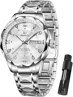 OLEVS Watch Men Luxury Waterproof Classic Diamond Watches for Men Dress Big Face Fashion Casual Mens Watches Stainless Steel Analog Quartz Metal Adjustable Wrist Watch