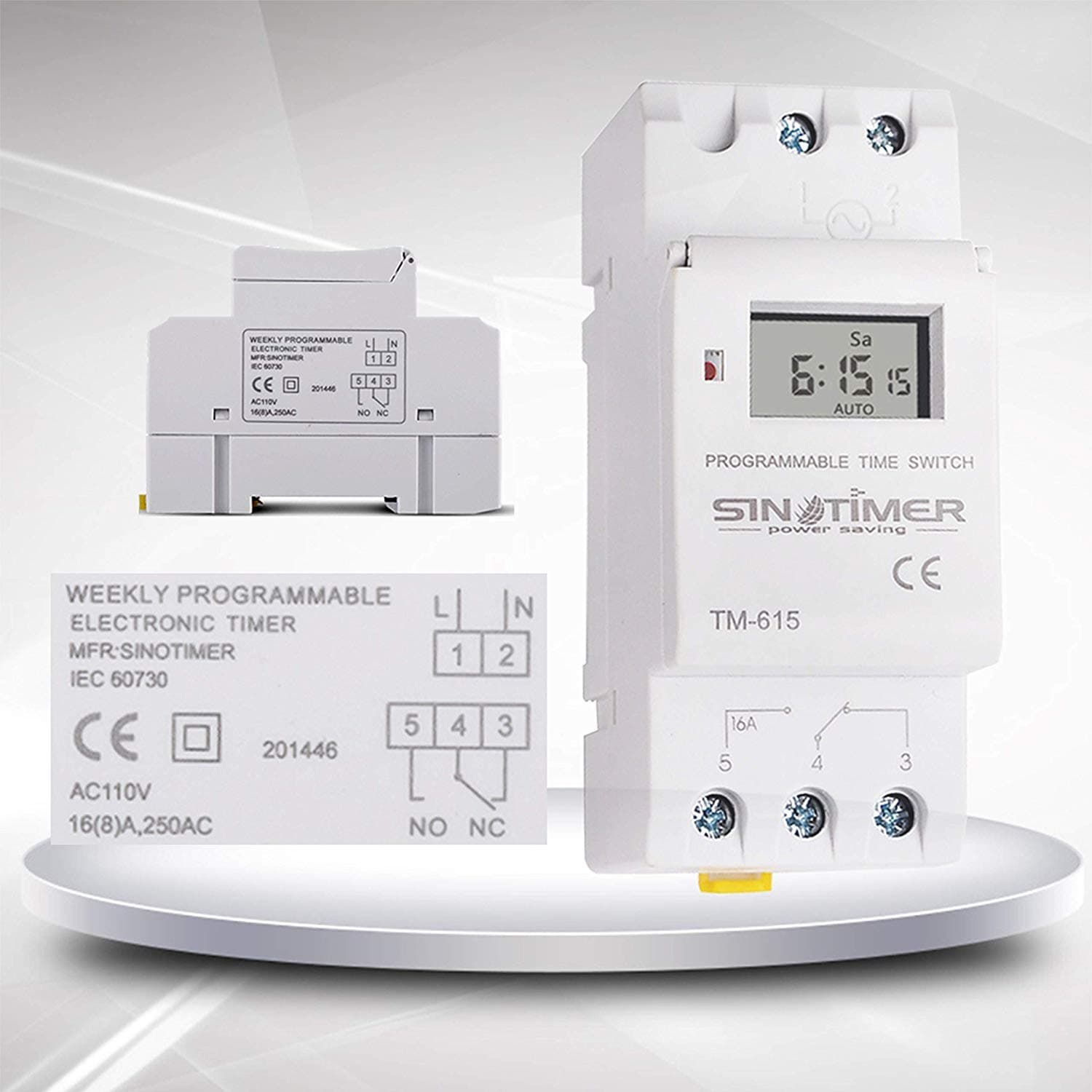 Electronic Weekly 7 Days Programmable Digital Industrial 1NO1NC Switch Output Time Switch Relay Timer Control AC 120V 16A Din Rail Mount