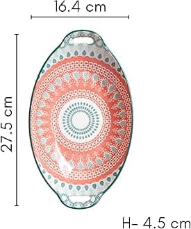 Nestasia Set of 2 Pink and Blue Mandala Ceramic Long Dish with Handles for Serving Snacks, Appetizers, Salads, and Noodles| Microwave Safe, Dishwasher Safe (10.8 Inch)