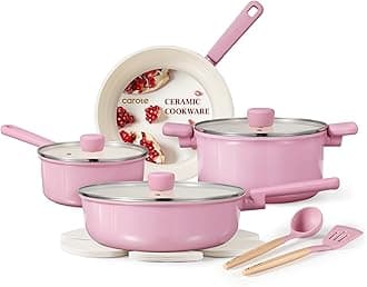 CAROTE Ceramic Pots and Pans, Nonstick Cookware Set Kitchen Cooking Sets, Non Toxic 12pcs Induction Pot and Pan Non Stick