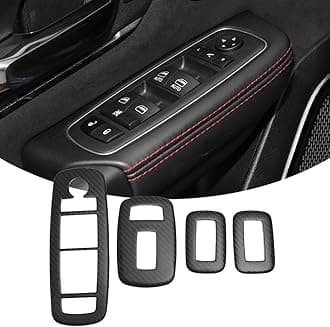 Jogon Carbon Fiber Window Lift Button Panel Trim for Dodge Ram 1500 TRX Pickup Off-Road Laramie Rebel Limited 2019 2020 2021 2022 2023 2024 Armrest Window Rise Lift Down Frame (Matte CF)