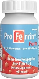 Forte-12mg of high Absorbing Heme Iron Polypeptide. Easy on The Gut. 90 Tablets. 1mg of Folic Acid to aid in red Blood Cell Production. Not affected by Coffee, Calcium, or PPI's.