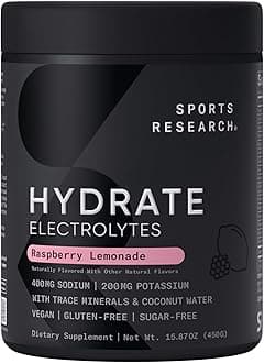 Hydrate Electrolytes Powder Packets - Sugar-Free & Naturally Flavored with Vitamins, Minerals, and Coconut Water - Supports Hydration - 16 Packets - Raspberry Lemonade