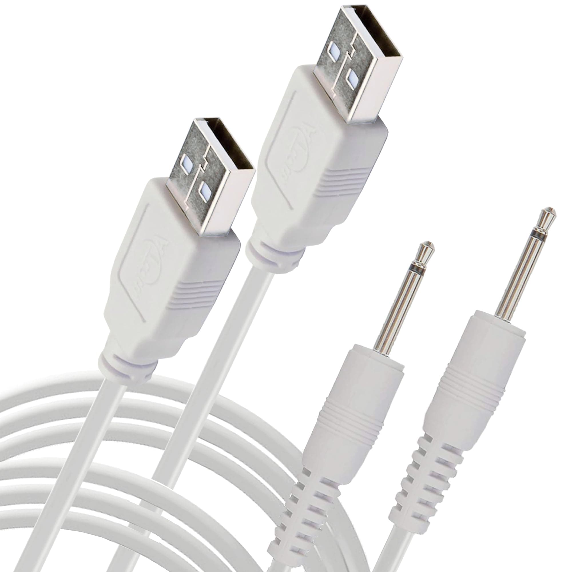 Replacement DC Charging Cable | USB Charger Cord - 2.5mm (White) - Fast Charging - 2 Pack