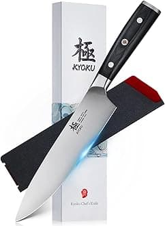 KYOKU 8" Chef Knife, Samurai Series Meat Cutting Knife with Pakkawood Handle & Mosaic Pin, Japanese Style High Carbon Steel Knife, Full Tang knife for Vegetable Fruit with Sheath and Case