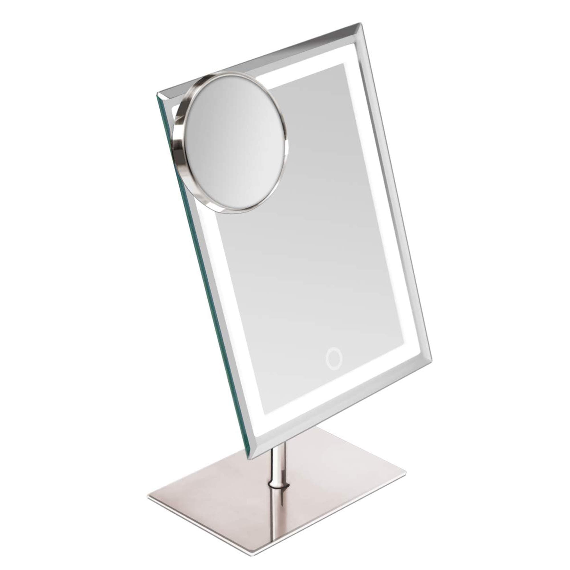 Waneway Lighted Makeup Vanity Mirror with 80 LEDs Lights and 10X Magnification Spot Mirror, Light up Dressing Table Cosmetic Mirror, 3X Brighter Dimmable Lighting, Full Metal Sleek Design,Satin Nickel