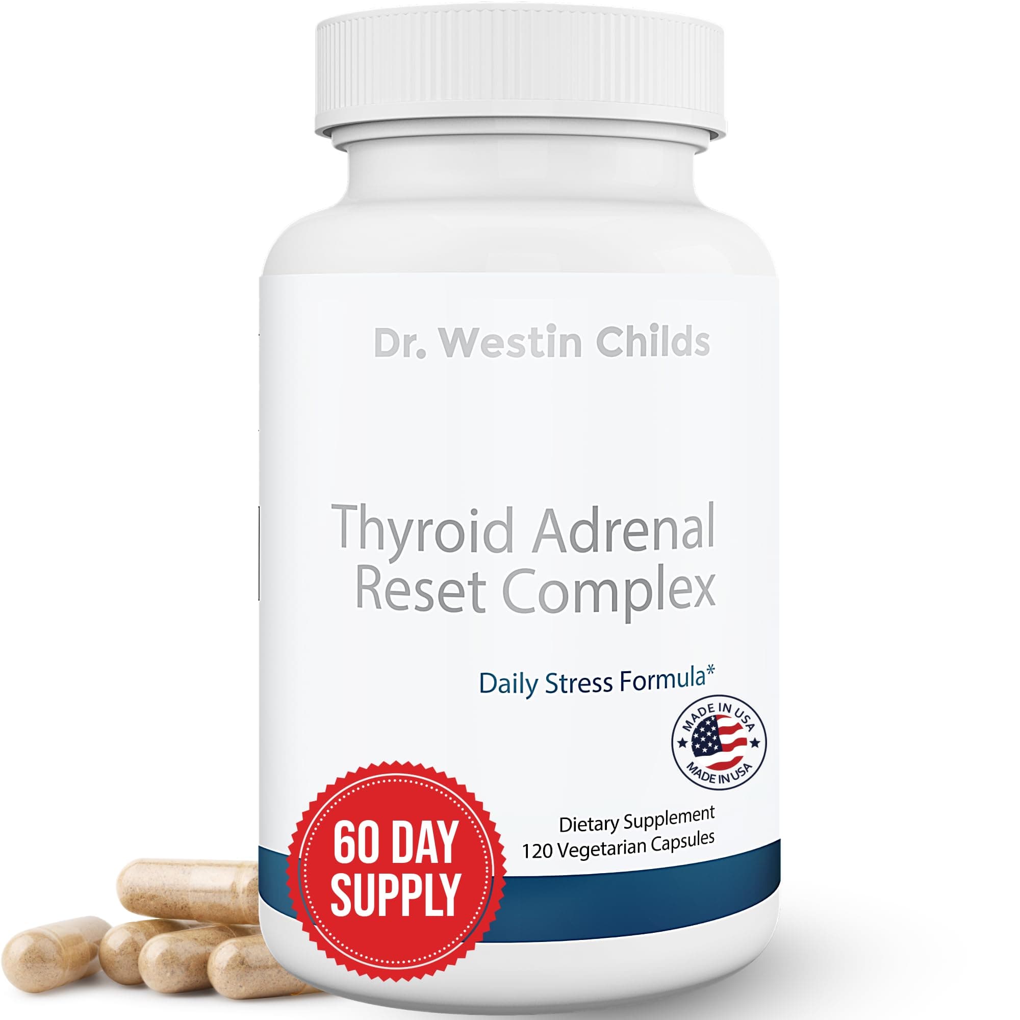 Dr. Westin Childs Thyroid Adrenal Reset Complex | Herbal Support Supplement with Glandulars & Rhodiola (adaptogens) for Stress, Cortisol, Fatigue, Energy in Women & Men with Hypothyroidism 120 Ct