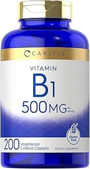 Carlyle Vitamin B1 500mg (Thiamine) | 200 Vegetarian Caplets | Non-GMO and Gluten Free Supplement