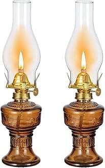 2 Pieces Rustic Oil Lamp 12.6" Classic Large Classic Kerosene Lamp Lantern Vintage Glass Kerosene Lamp Chamber Oil Lamps with 3/8" Wick for Indoor Use Home Decor Lighting