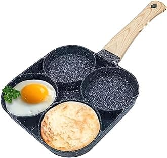 - Non Stick Frying Pan 4 Hole Ceramic Pan for Cooking Egg Frying Pan with Wooden Handle Small Non Stick Omelette Pan Iron Cooking Pans for Kitchen (1pcs) (Black)