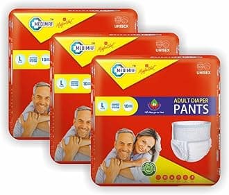 Medimaf By Mafatlal Premium Adult Diaper Pants L Size (30-54 Inch / 75-135 cm) - 30 Count | Unisex | Leakproof & Extra Absorbency | Wetness Indicator