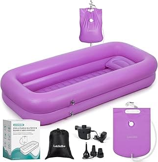 Medical Inflatable Bathtub,Shower Bath Basin Kit, PVC Portable Bathtub with Electric Air Pump,Portable Bathtub Wash Full Body in Bed Bath,for Elderly (Purple)