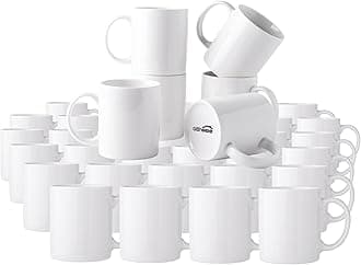 GBHOME 12OZ White Coffee Mugs, Ceramic Bulk Coffee Mugs with Large Handle for Man,Woman,Dad,Mom, Light Weight Coffee Mugs Set for Latte/Cappuccino/Cocoa/Milk. Dishwasher&Microwave Safe, 36Pcs