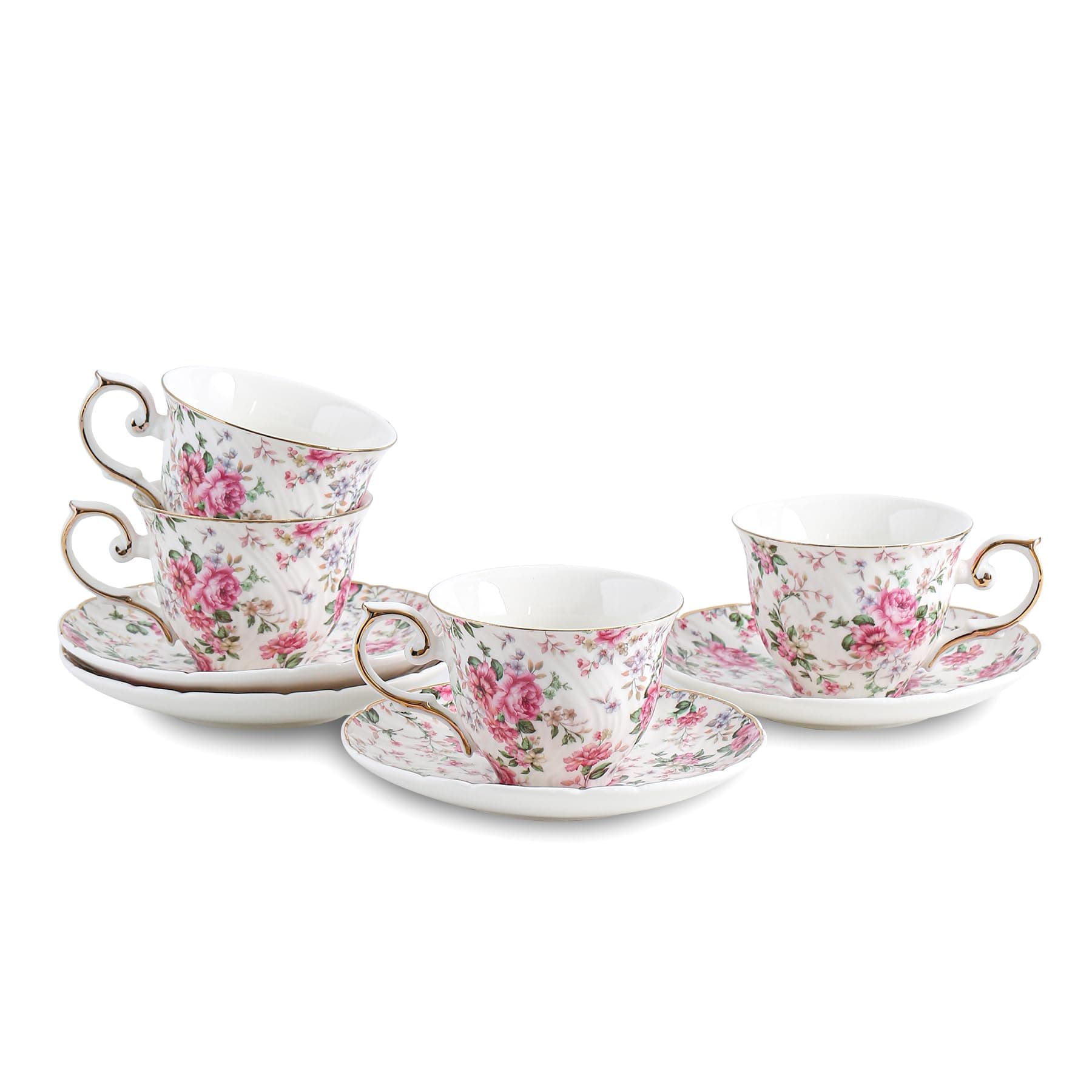 tea cups and saucers ceramic coffee mug 6oz for Coffee, Latte, Cafe Mocha and Tea-Set of 4 (Big flowers-Set of 4)