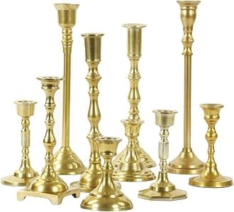 Koyal Wholesale Gold Mixed Taper Holders, Set of 10, Mismatched Candlesticks Set, Bohemian Decorative
