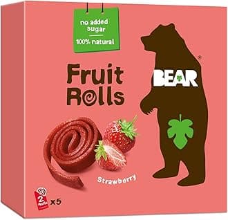 BEAR Fruit Rolls Strawberry - 100% Natural Ingredients - No added sugar - Healthy School And Lunch Snacks For Kids And Adults - 5 x 20g