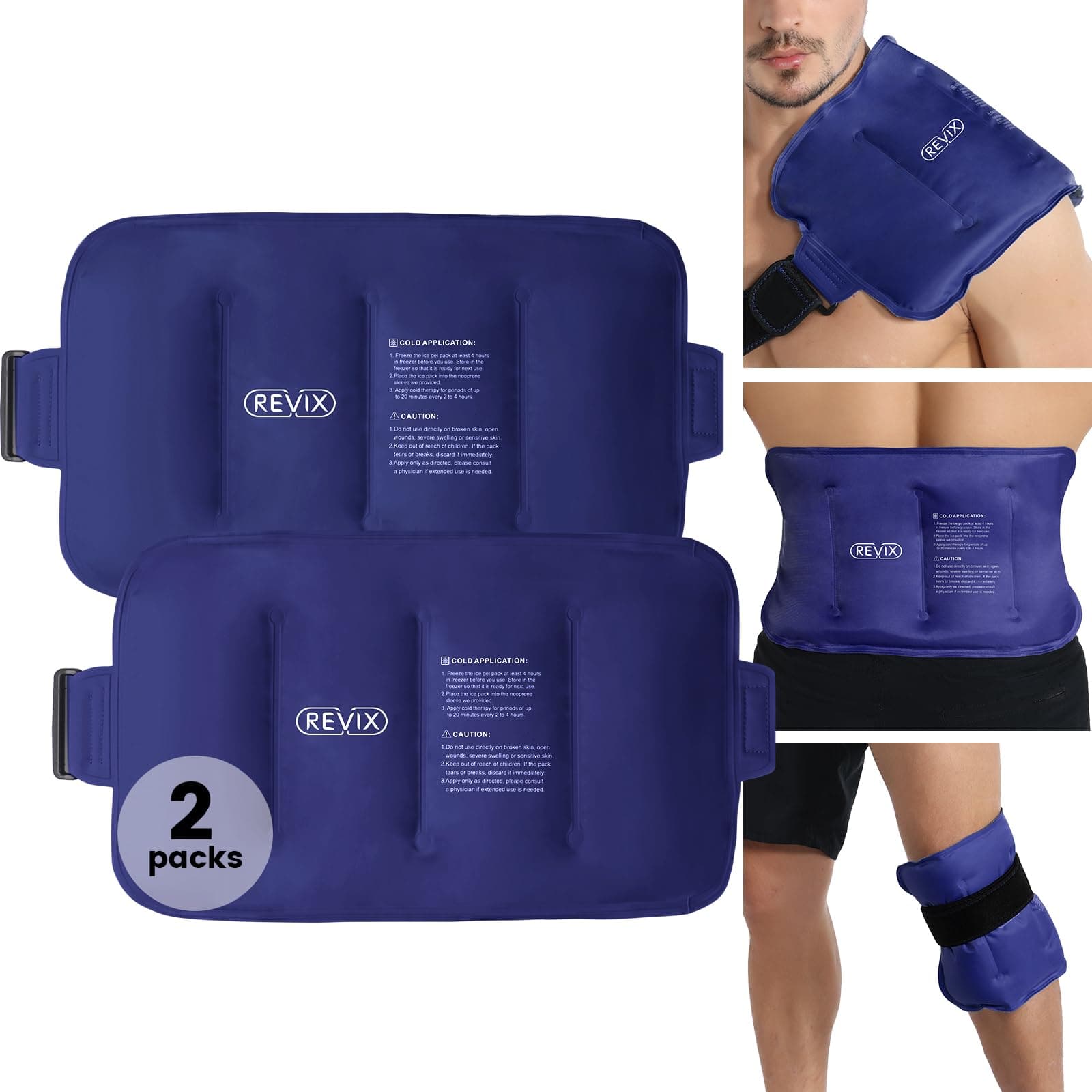 REVIX Reusable Ice Pack for Back Relief, Soft Plush Lining Gel Cold Compresses for Lower Back, Shin, Knee, Hip, Arm, Flexible Cold Compress