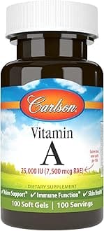 Carlson - Vitamin A, 25000 IU (7500 mcg RAE), Vision & Skin Health, Immune Function, 100 soft gels