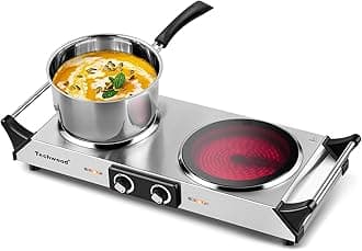 Electric Stove, Double Infrared Ceramic Hot Plate for Cooking, Two Control Cooktop Burner, Portable Anti-scald handles Suitable for Office/Home/Camp Use, 1800W Compatible for All Cookwares