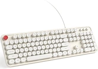 KNOWSQT Wired Computer Keyboard - Milky White Retro Full-Sized Round Keycap Typewriter Cute Keyboards, Plug Play USB Keyboard for Windows, PC, Laptop, Desktop, Computer