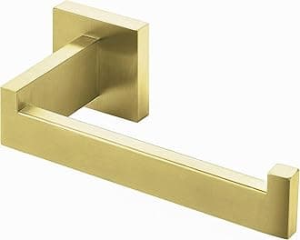 HITSLAM Brushed Gold Brass Toilet Paper Holder Wall Mount Premium 304 Stainless Steel Square Toilet Paper Roll Holder for Bathroom Rustproof