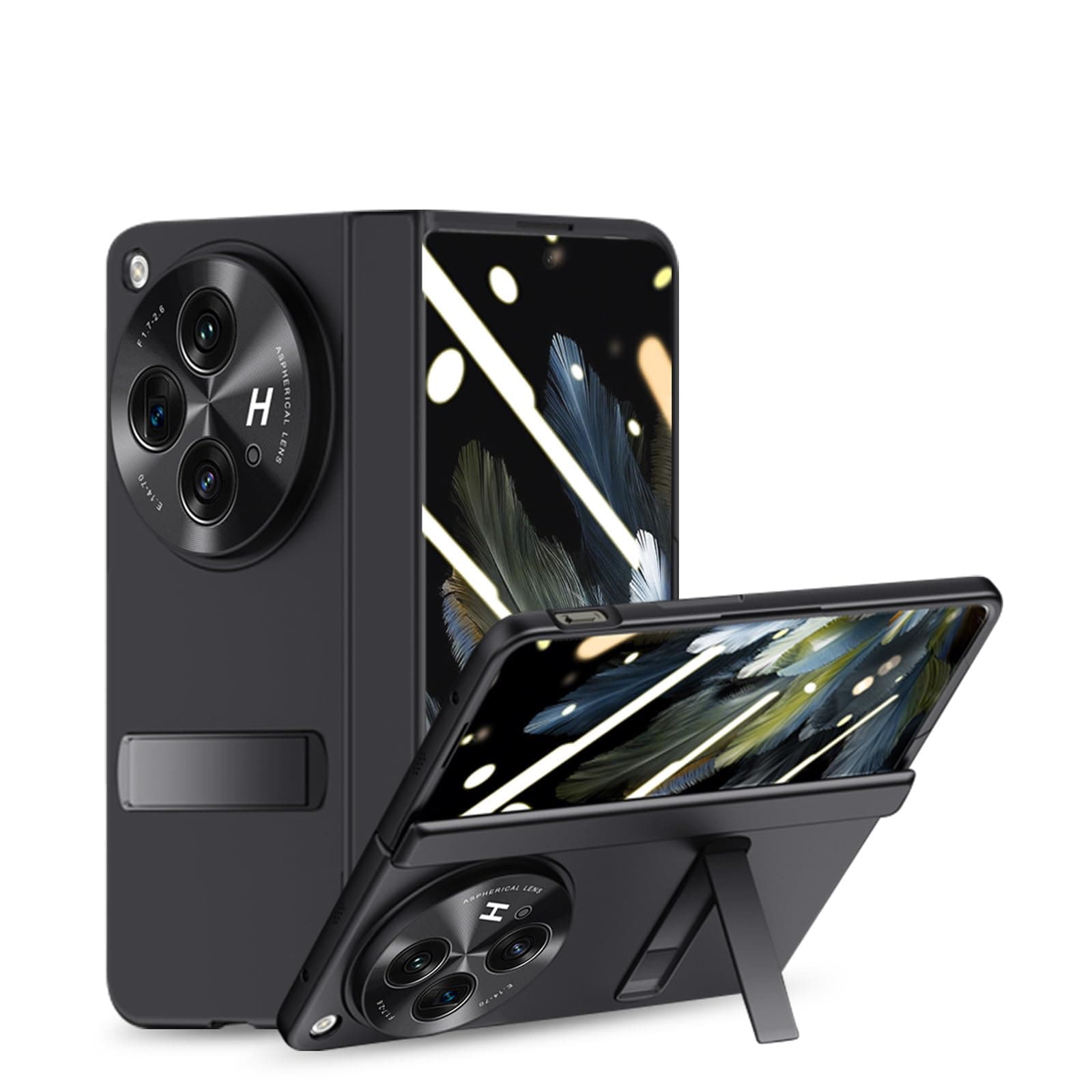 for Oneplus Open Case, Built-in Screen Protector, Full Hinge Protection, Metal Kickstand, Camera Protection, Thin & Slim Cover 5G 2023-Black