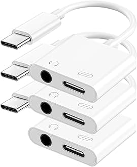 USB C to 3.5mm Headphone and Charger Adapter, Type C to Aux Jack Dongle Cable Cord with PD Fast Charging for iPhone 15/16/17 Pro/Max/Plus, iPad, Samsung Galaxy S23/S24 Ultra, Note 20 (3-Pack)