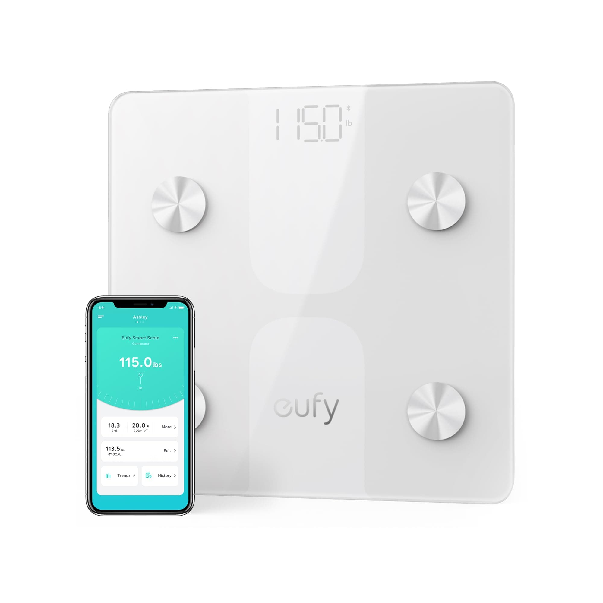 eufy Smart Scale C1 with Bluetooth, Body Fat Scale, Wireless Digital Bathroom Scale, 15 Measurements, Weight/Body Fat/BMI, Fitness Body Composition Analysis,White, lbs/kg