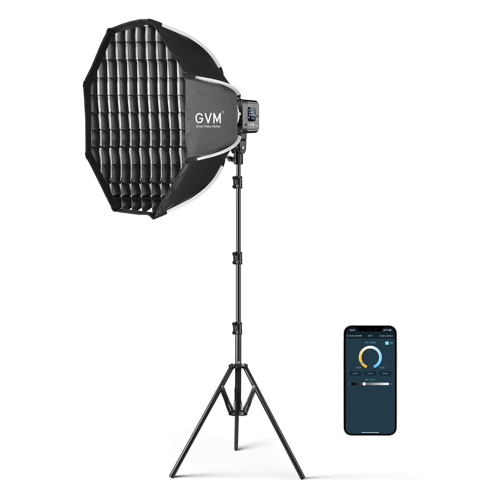 SD80D 80W LED Light Kit with Softbox, Bowens Mount, CRI97+, 2700K-7500K Color Temperature, APP Control, and Tripod Stand for and Wedding Shooting