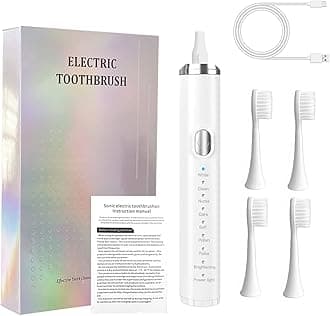 Electric Toothbrush for Adults,Deep Clean Rechargeable Toothbrush with 4 Replacement Heads,8 Modes with 2 Minutes Built in Smart Timer,Battery Toothbrush for Adults Kids Women Men