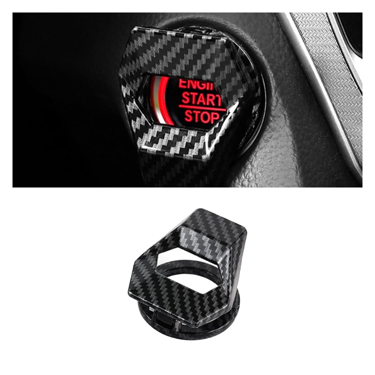 GLSOWEE Engine Start/Stop Button Cover, Zinc Alloy Push Button Start Cover Power Control Trim, Universal Key Ignition Switch Protective Cover for Cars, SUVs (Carbon Fiber)