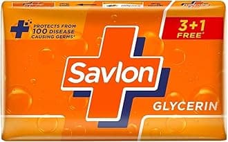 Savlon Glycerin Soap, 480g (120g - Pack of 3+1), Soap for Women & Men, For All Skin Types