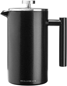 BellemainFrench Press Double Walled Insulated 304 Stainless Steel Coffee Maker, (Black, 35 oz),Micro Mesh Filtration, Extra Filter Included, No Coffee Grounds, Rust Free, Dishwasher Safe