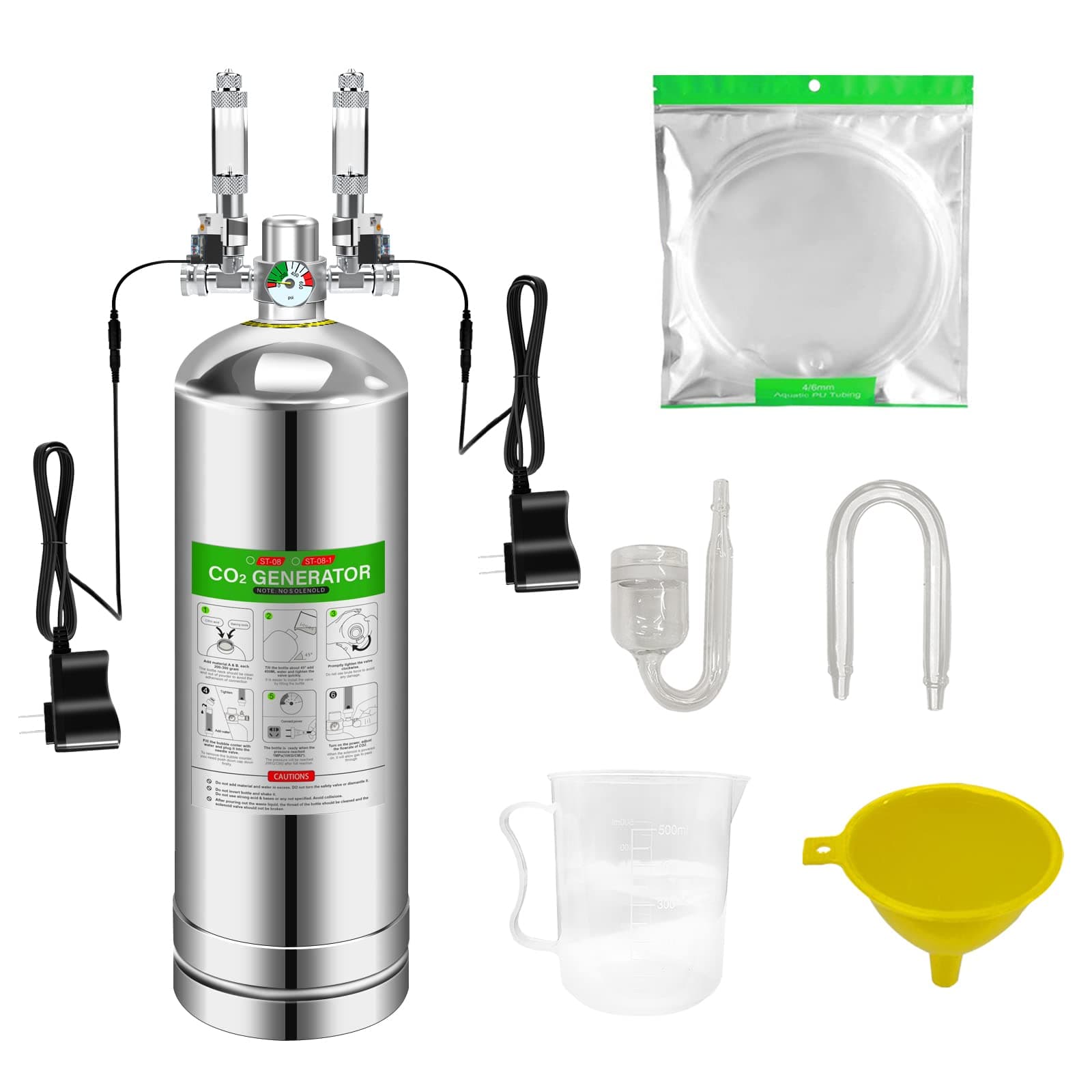 MagTool 2.5-4L Aquarium CO2 Generator System Carbon Dioxide Reactor Kit with Regulator and Needle Valve (4L with 2X Outlet)