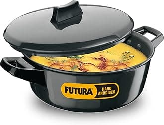 Hawkins Futura 3 Litre Cook n Serve Bowl, Hard Anodised Saucepan with Hard Anodised Lid, Sauce Pan for Cooking and Serving, Black (ACB30) (Aluminium)