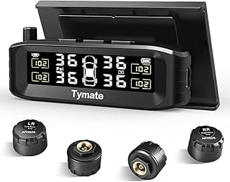 Tymate TM8 Tire Pressure Monitoring System, Wireless Solar TPMS with 4 External Sensors & 6 Alarm Modes, Colorful Display, Easy to Intall on Windshield, Ideal for RV Sedan SUV MPV Truck (0-87 PSI)