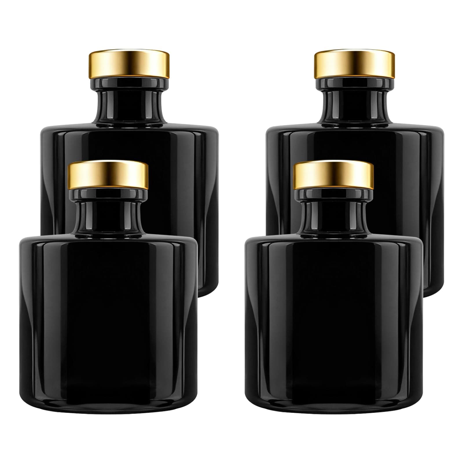 Black Glass Diffuser Bottles Round Diffuser Jars with Gold Caps Set of 4 – 2.95 inches High, 100ml 3.4ounce. Fragrance Accessories Use for DIY Replacement Reed Diffuser Sets.